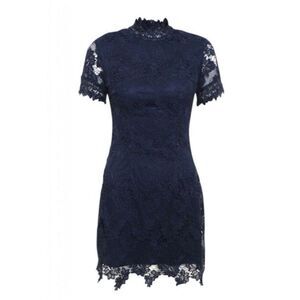 AX Paris US 8 EU 12 Navy Midnight Blue Crochet Lace Floral Short Sleeve Dress
